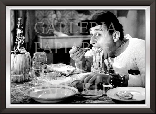 Poster Stampa su Tela #a02 Alberto Sordi mangiaspaghetti, Un americano a Roma, Poster Locandina Stampa da Parete Vintage su Tela Canvas Galleria PapiArte ®