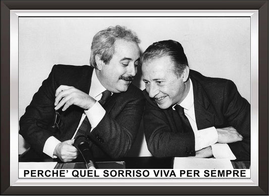 art. f01 Personaggi Poster Vintage / Falcone e Borsellino /  Locandina Stampa su Carta Artistica Torkon, per arredamento e decorazione casa, ufficio / Vendita Online / Galleria Papiarte ®