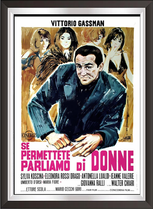 art. h08 Cinema Locandine Poster Vintage / Vittorio Gasman Se permette parliamo di donne / Locandina Stampa su Carta Artistica Torkon, per arredamento e decorazione casa, ufficio / Vendita Online / Galleria Papiarte ®