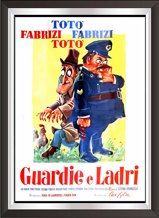 Kunst. h23 Kinoplakate Vintage-Poster / Toto' und Aldo Fabrizi in „Cops and Thieves“ / Posterdruck auf Torkon-Kunstpapier, für Heim- und Büroeinrichtung und Dekoration / Online-Verkauf / Galerie Papiarte ®