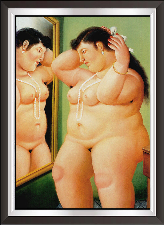 art. m03 Botero Poster Vintage / Donna allo specchio / Stampa su Carta Artistica Torkon, per arredamento e decorazione casa, ufficio / Vendita Online / Galleria Papiarte ®