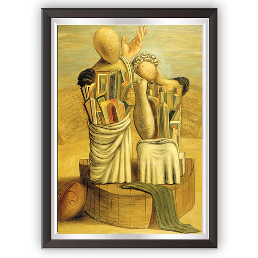 art. r01 Giorgio De Chirico / Poster Vintage /  La commedia e la tragedia / Stampa su Carta Artistica Torkon, per arredamento e decorazione casa, ufficio / Vendita Online / Galleria Papiarte ®