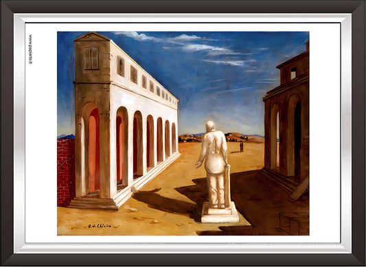 art. r05 Giorgio De Chirico / Poster Vintage /  Piazza Italia / Stampa su Carta Artistica Torkon, per arredamento e decorazione casa, ufficio / Vendita Online / Galleria Papiarte ®