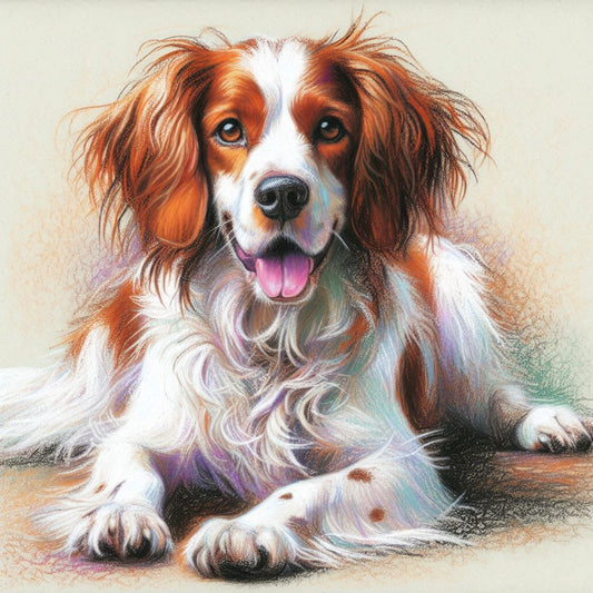 Stampa di un mio dipinto a Pastello di un ritratto di un Cane Épagneul Breton, Arte STAMPABILE,  illustrazione arte animale, Download Digitale, eseguito da Papiarte® Art. w249b