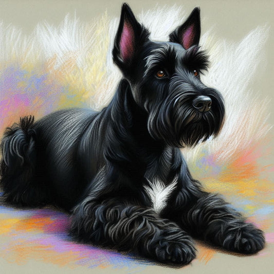 Stampa di un mio dipinto a Pastello di un ritratto di un Cane Terrier Nero Russo, Arte STAMPABILE,  illustrazione arte animale, Download Digitale, eseguito da Papiarte® Art. w251b