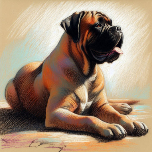 Stampa di un mio dipinto a Pastello di un ritratto di un Cane Bullmastiff, Arte STAMPABILE,  illustrazione arte animale, Download Digitale, eseguito da Papiarte® Art. w252d