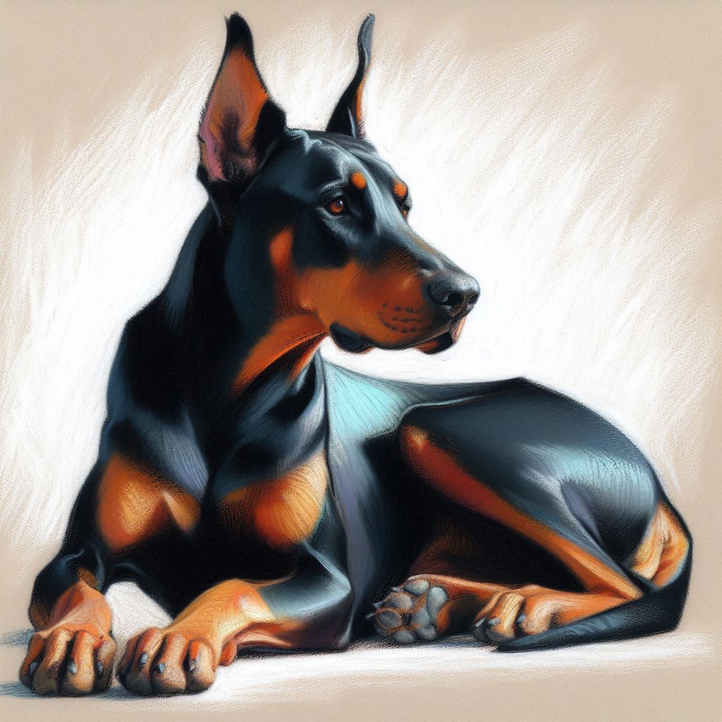 Stampa di un mio dipinto a Pastello di un ritratto di un Cane Dobermann, Arte STAMPABILE,  illustrazione arte animale, Download Digitale, eseguito da Papiarte® Art. w257d