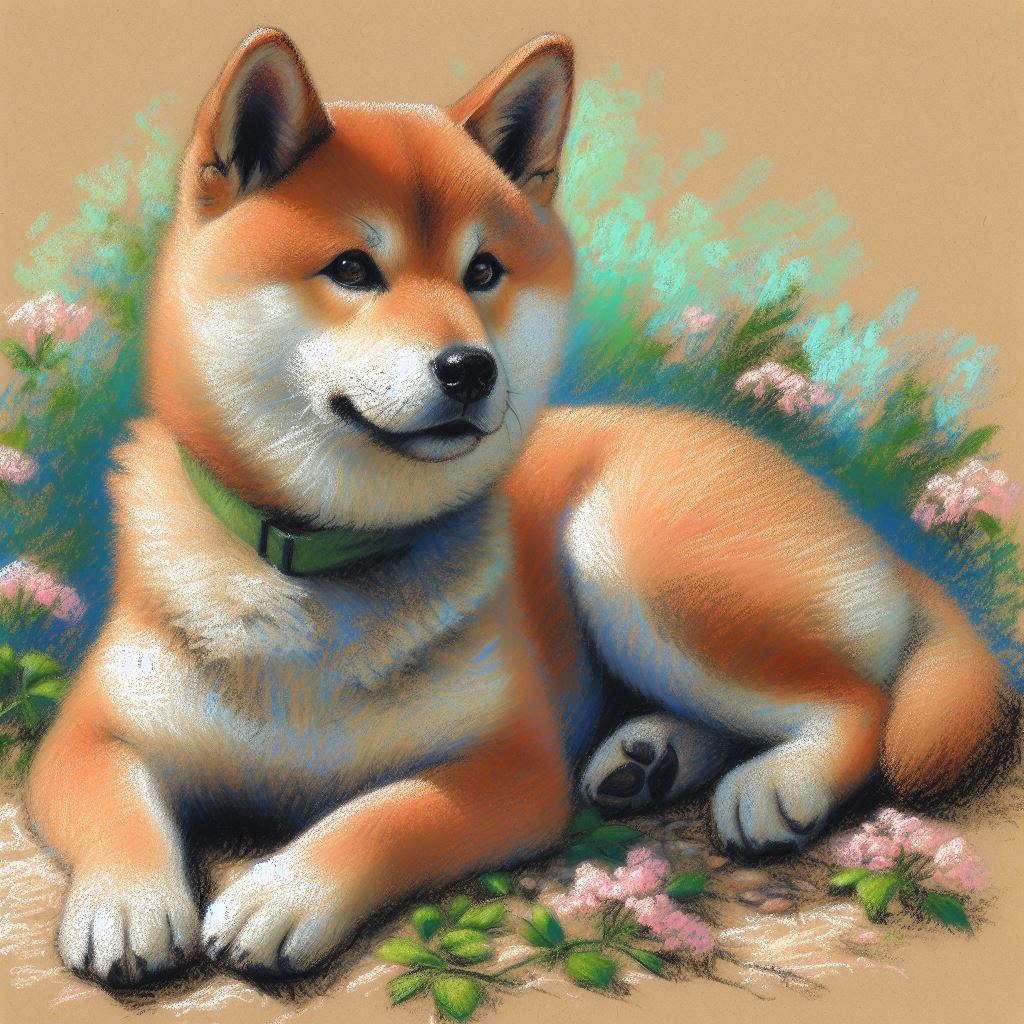 Stampa di un mio dipinto a Pastello di un ritratto di un Cane Shiba, Arte STAMPABILE,  illustrazione arte animale, Download Digitale, eseguito da Papiarte® Art. w258b