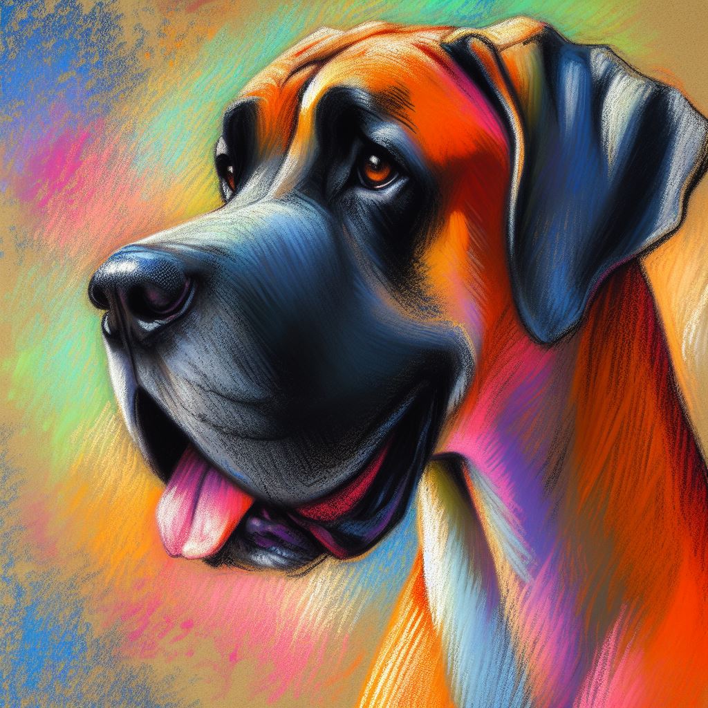 Stampa di un mio dipinto a Pastello di un ritratto di un Cane Alano, Arte STAMPABILE,  illustrazione arte animale, Download Digitale, eseguito da Papiarte® Art. w280q