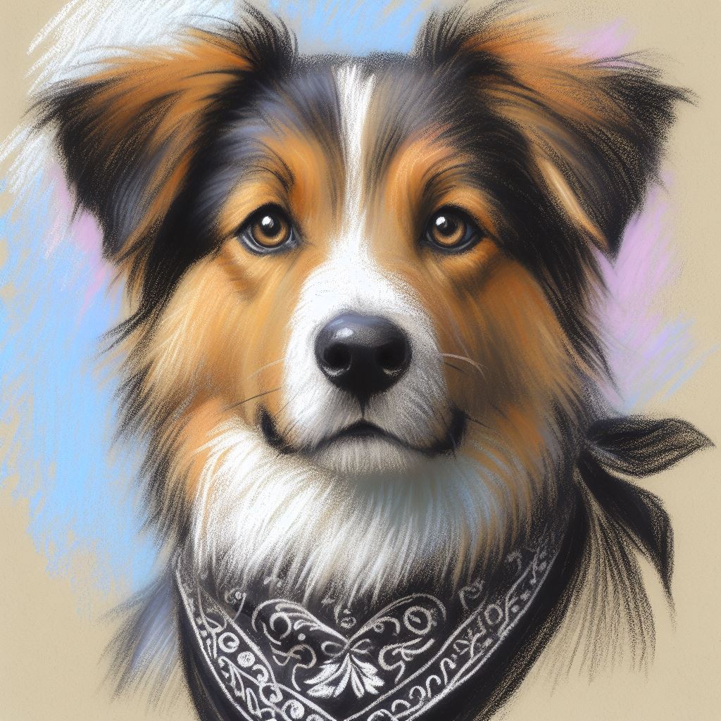 Stampa di un mio dipinto a Pastello di un ritratto di un Cane Australian Shepherd, Arte STAMPABILE,  illustrazione arte animale, Download Digitale, eseguito da Papiarte® Art. w304b