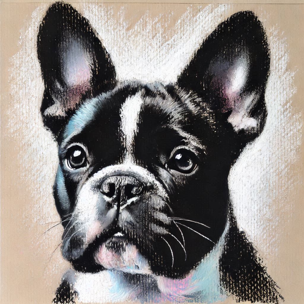 Stampa di un mio dipinto a Pastello di un ritratto di un Cane Bulldog Francese, Arte STAMPABILE,  illustrazione arte animale, Download Digitale, eseguito da Papiarte® Art. w327f