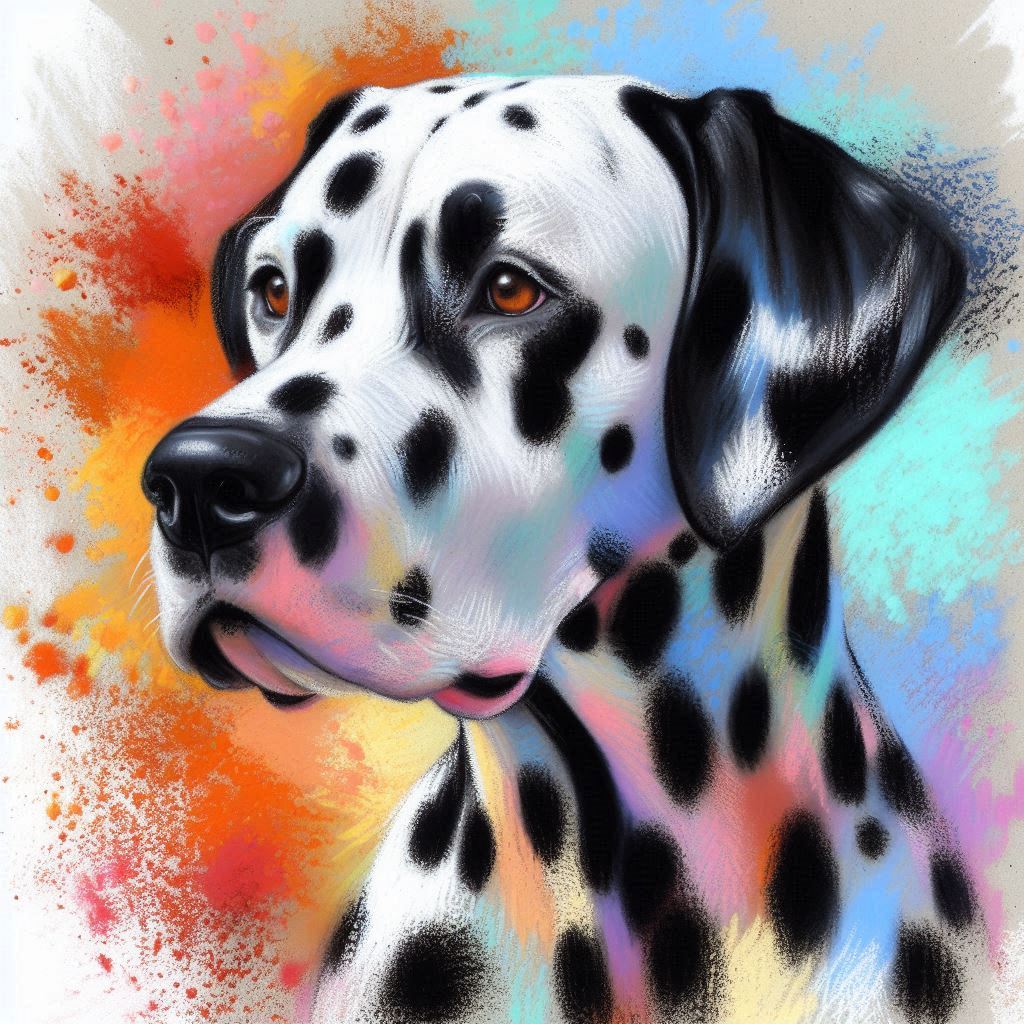 Stampa di un mio dipinto a Pastello di un ritratto di un Cane Dalmata, Arte STAMPABILE,  illustrazione arte animale, Download Digitale, eseguito da Papiarte® Art. w378b