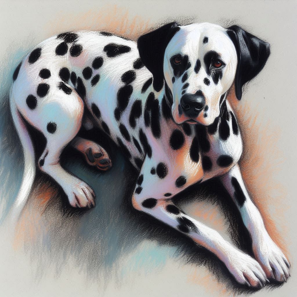 Stampa di un mio dipinto a Pastello di un ritratto di un Cane Dalmata, Arte STAMPABILE,  illustrazione arte animale, Download Digitale, eseguito da Papiarte® Art. w378d