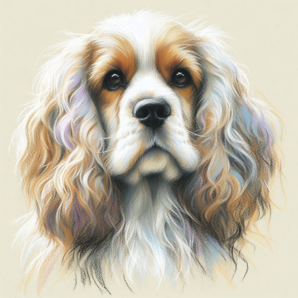 Stampa di un mio dipinto a Pastello di un ritratto di un Cane Cocker Americano, Arte STAMPABILE,  illustrazione arte animale, Download Digitale, eseguito da Papiarte® Art. w379b