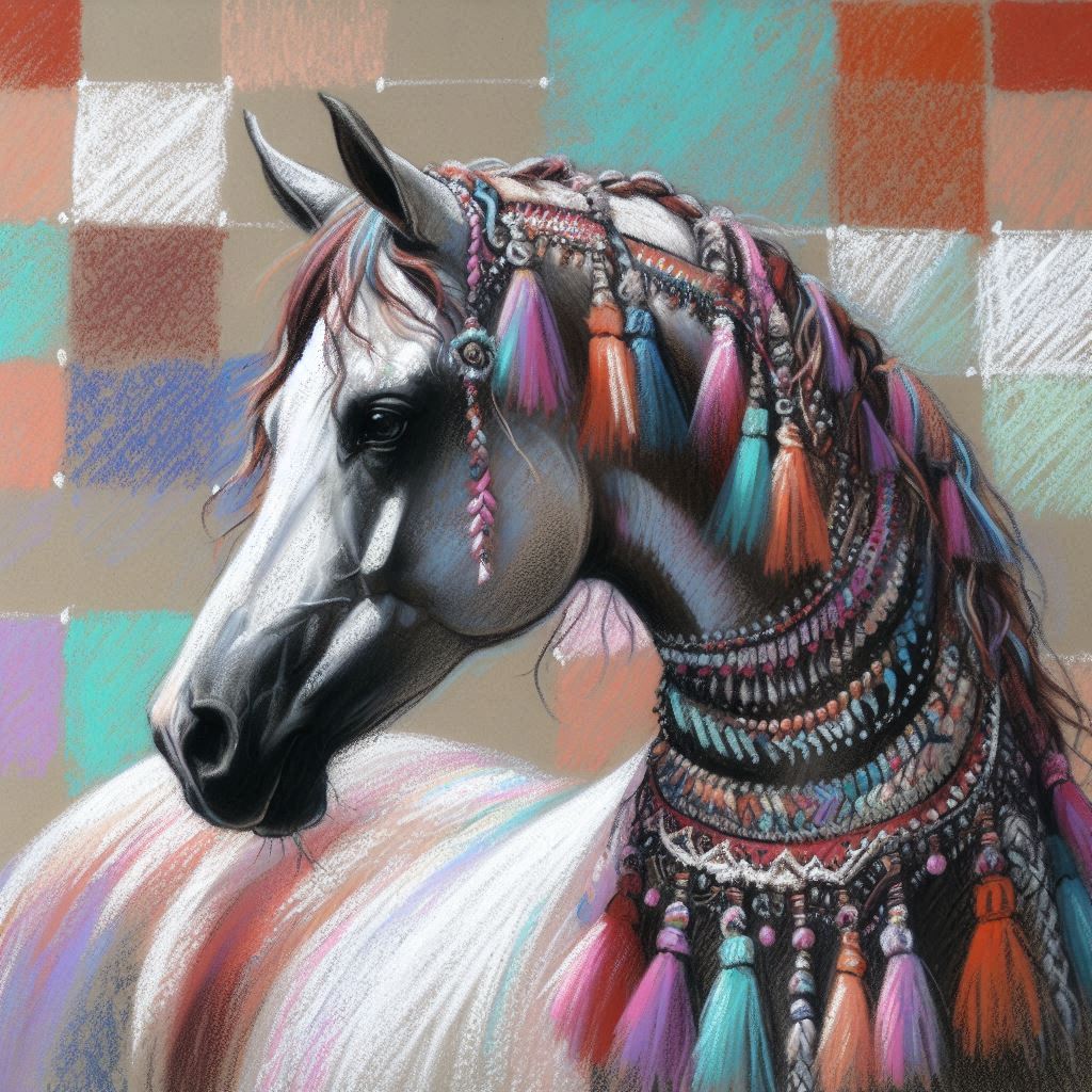 Cavallo Arabo Travestito, Stampa di un mio dipinto a Pastello, Arte STAMPABILE,  illustrazione arte animale, Download Digitale, eseguito da Papiarte® Art. z03a